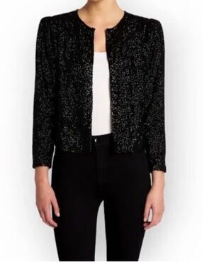 Sean Collection Black Sparkle Open-Front Jacket 100% Silk